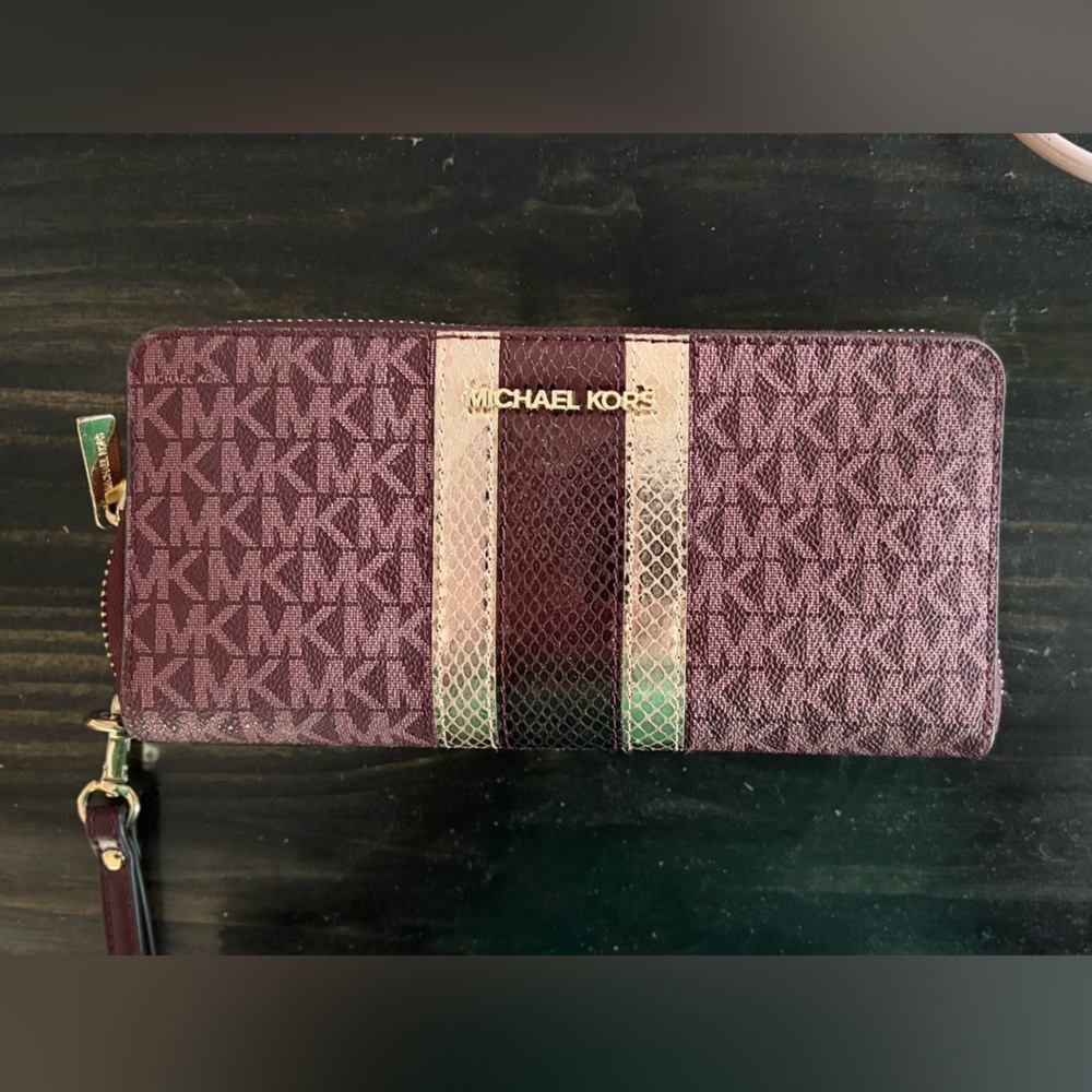 Michael Kors Burgundy and Gold Clutch/wallet